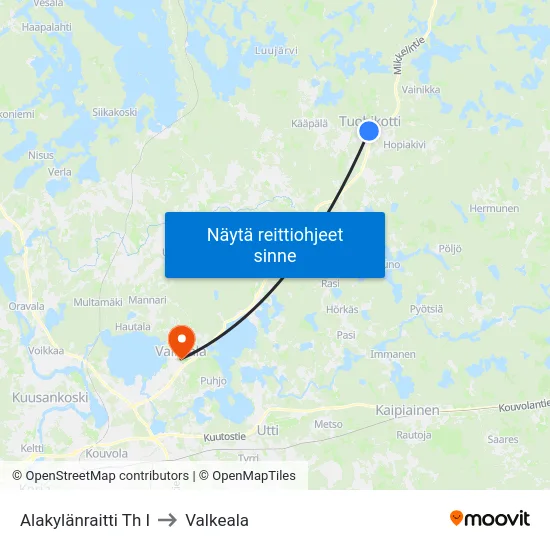 Alakylänraitti Th I to Valkeala map