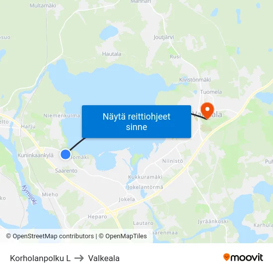 Korholanpolku L to Valkeala map