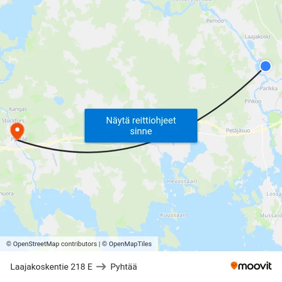 Laajakoskentie 218 E to Pyhtää map