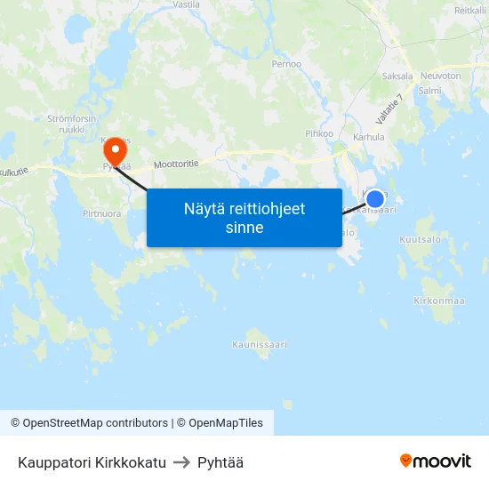 Kauppatori Kirkkokatu to Pyhtää map