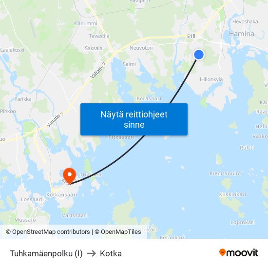 Tuhkamäenpolku (I) to Kotka map