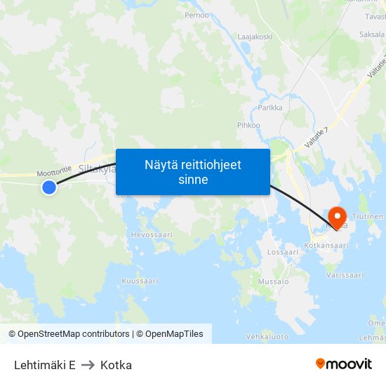 Lehtimäki E to Kotka map