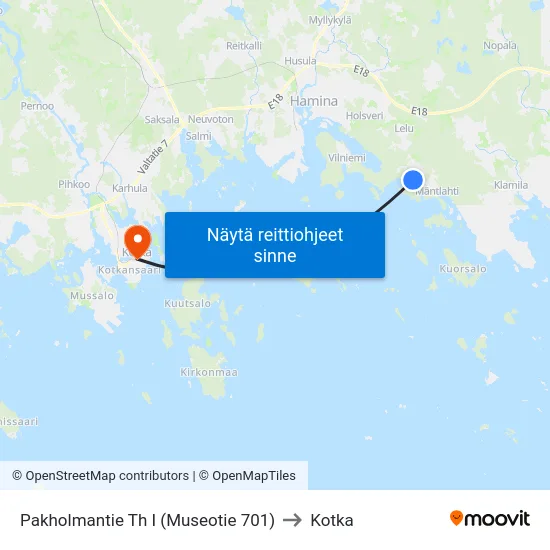 Pakholmantie Th I      (Museotie 701) to Kotka map