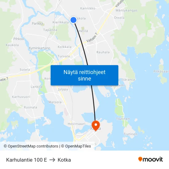 Karhulantie 100 E to Kotka map