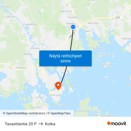 Tavastilantie 20 P to Kotka map
