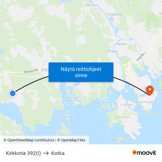 Kirkkotie 392(I) to Kotka map