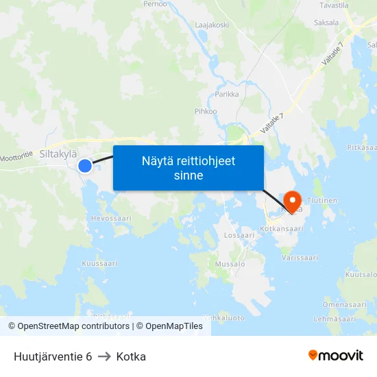 Huutjärventie 6 to Kotka map