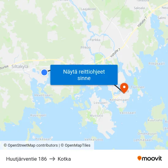 Huutjärventie 186 to Kotka map