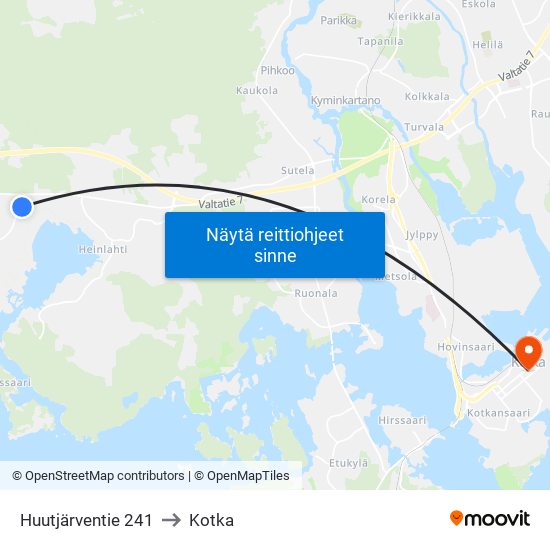 Huutjärventie 241 to Kotka map