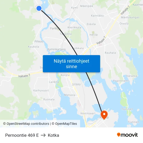 Pernoontie 469 E to Kotka map