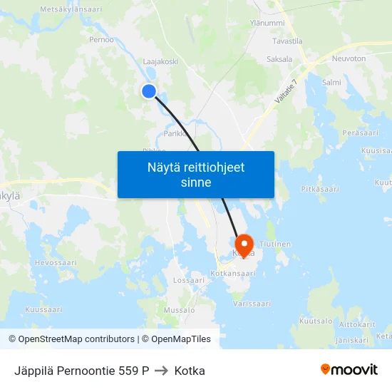 Jäppilä Pernoontie 559 P to Kotka map