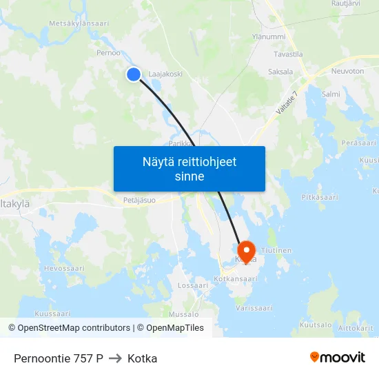 Pernoontie 757 P to Kotka map