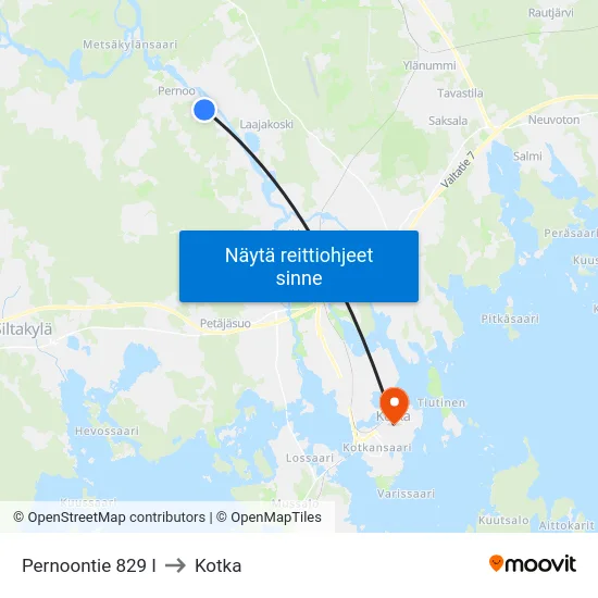 Pernoontie 829 I to Kotka map