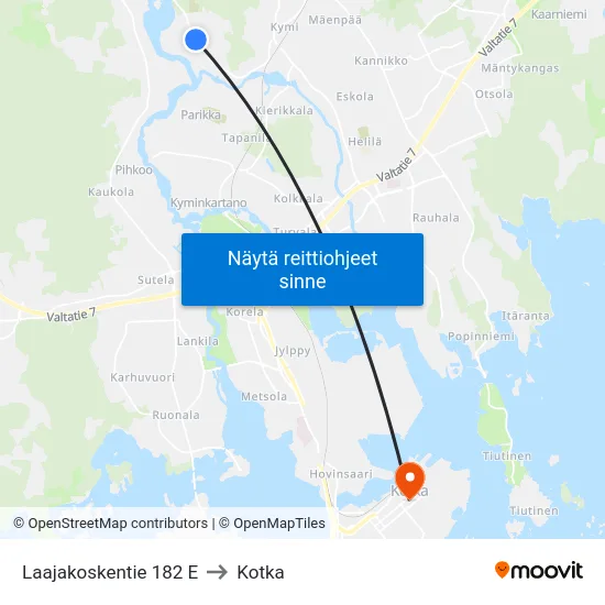 Laajakoskentie 182 E to Kotka map