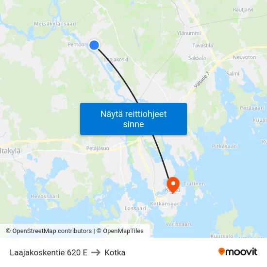 Laajakoskentie 620 E to Kotka map