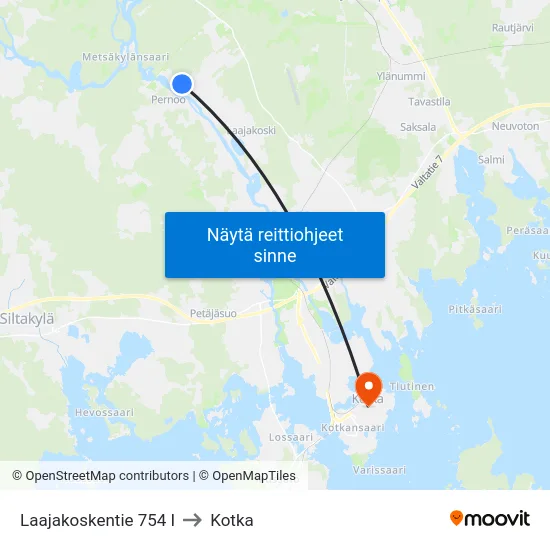 Laajakoskentie 754 I to Kotka map