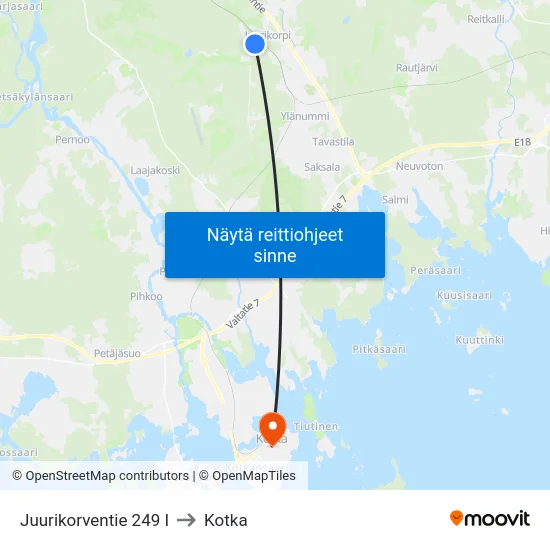 Juurikorventie 249 I to Kotka map
