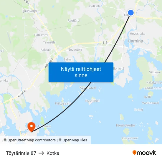 Töytärintie 87 to Kotka map