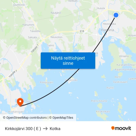 Kirkkojärvi 300 ( E ) to Kotka map