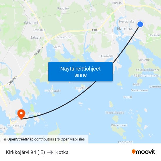 Kirkkojärvi 94 ( E) to Kotka map