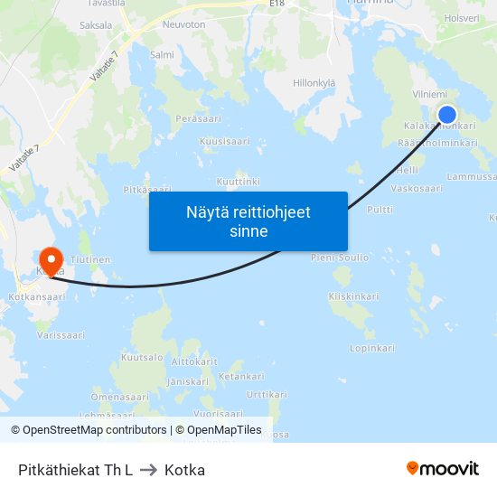 Pitkäthiekat Th L to Kotka map