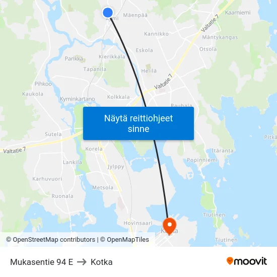Mukasentie 94 E to Kotka map