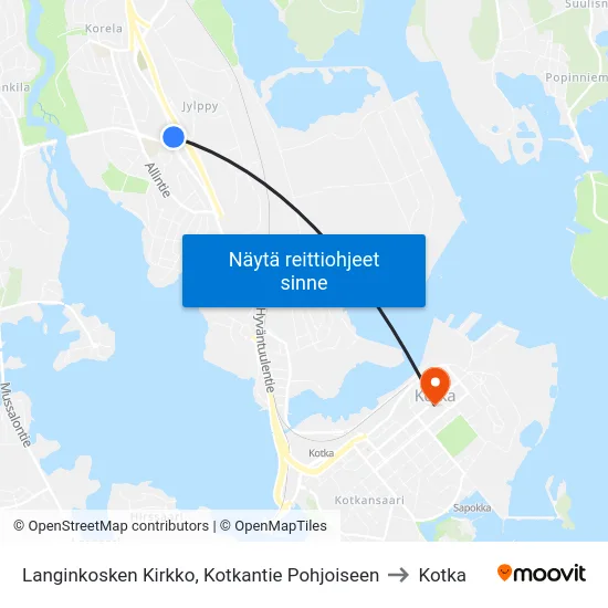Langinkosken Kirkko, Kotkantie Pohjoiseen to Kotka map