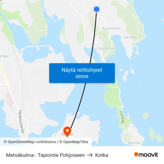 Metsäkulma - Tapiontie Pohjoiseen to Kotka map
