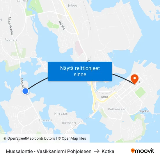 Mussalontie - Vasikkaniemi Pohjoiseen to Kotka map