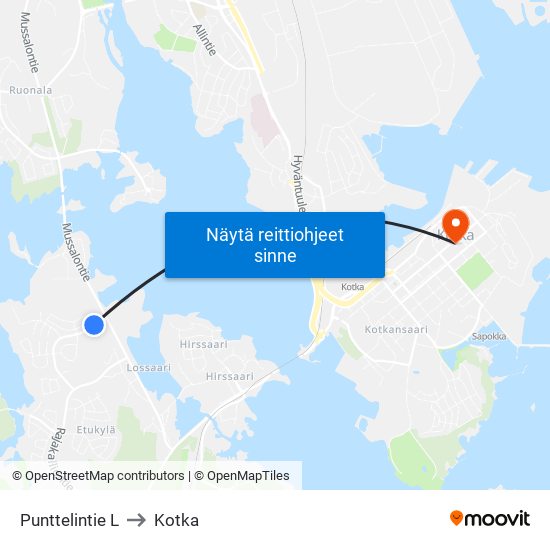Punttelintie L to Kotka map