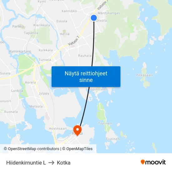 Hiidenkirnuntie L to Kotka map