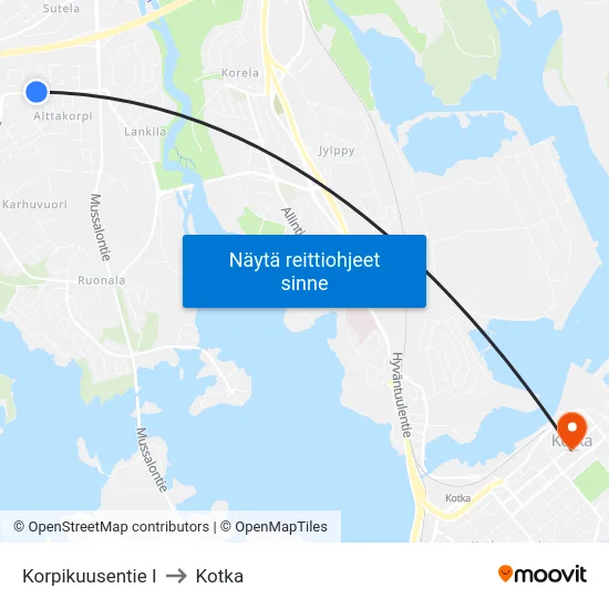 Korpikuusentie I to Kotka map