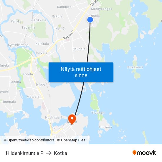 Hiidenkirnuntie P to Kotka map