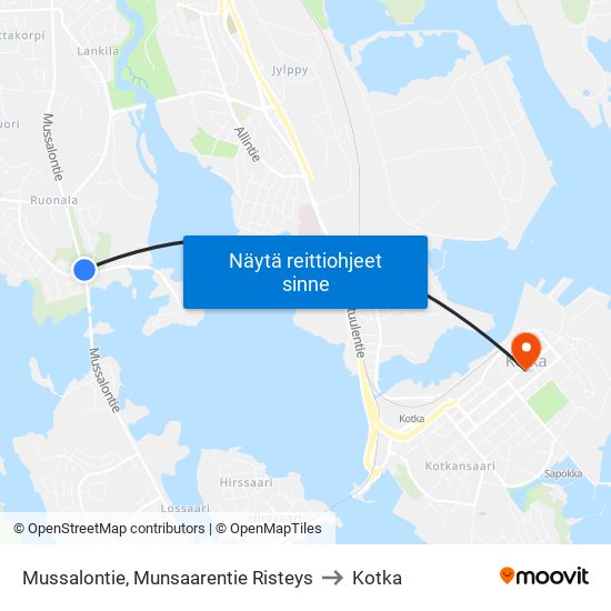 Mussalontie, Munsaarentie Risteys to Kotka map