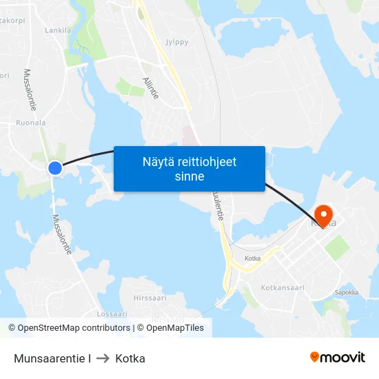 Munsaarentie I to Kotka map