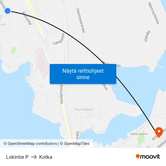 Lokintie P to Kotka map
