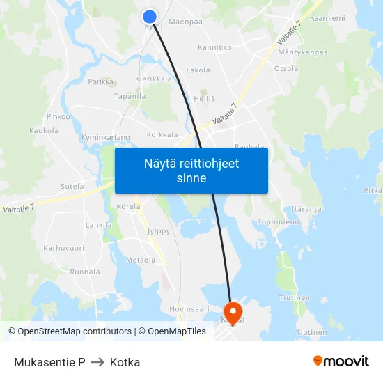Mukasentie P to Kotka map