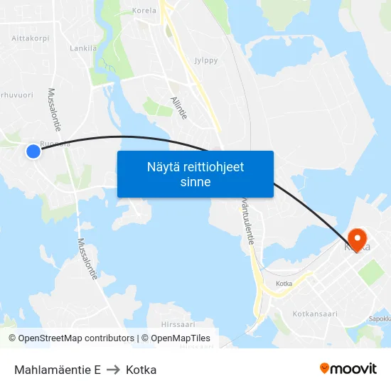 Mahlamäentie E to Kotka map