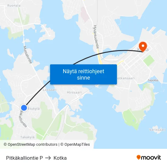 Pitkäkalliontie P to Kotka map