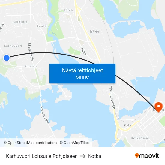 Karhuvuori Loitsutie Pohjoiseen to Kotka map