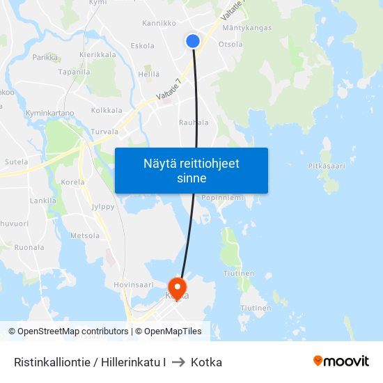 Ristinkalliontie / Hillerinkatu I to Kotka map