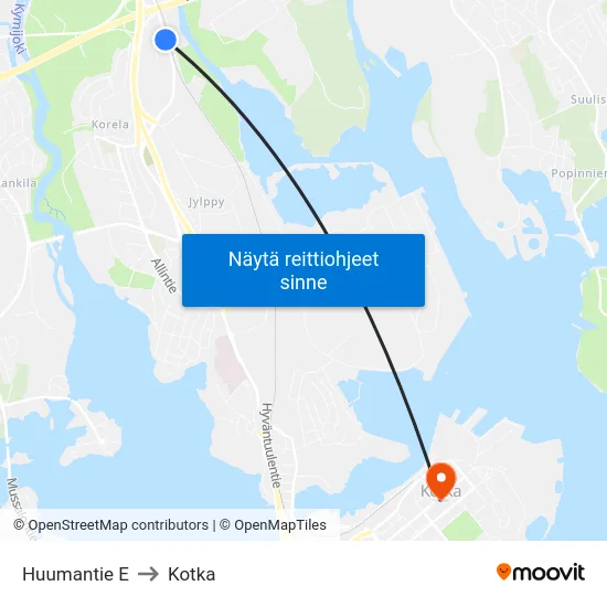 Huumantie E to Kotka map