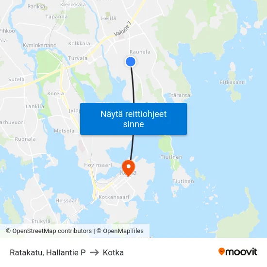 Ratakatu, Hallantie P to Kotka map