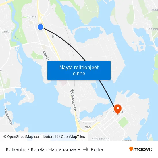Kotkantie / Korelan Hautausmaa P to Kotka map