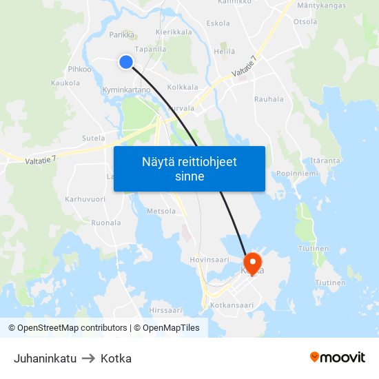 Juhaninkatu to Kotka map