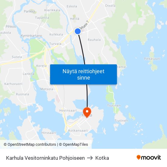 Karhula Vesitorninkatu Pohjoiseen to Kotka map