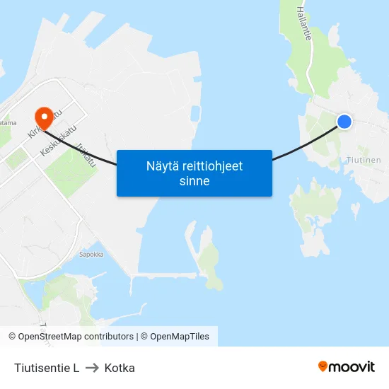 Tiutisentie L to Kotka map