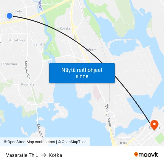 Vasaratie Th L to Kotka map