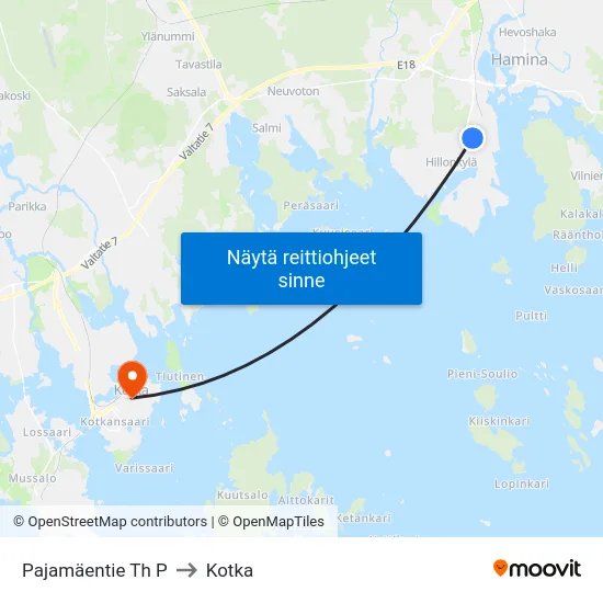 Pajamäentie Th P to Kotka map