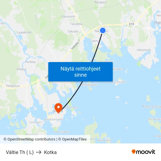 Vältie Th ( L) to Kotka map